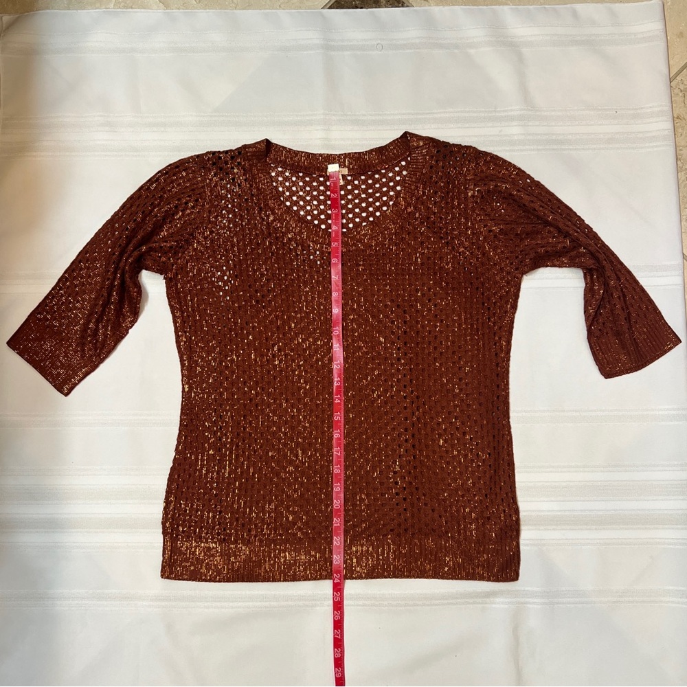 Reba Sweater Copper Gold Metallic Open Weave Crocheted Sz L‎ Matching Cami EUC - Picture 11 of 14